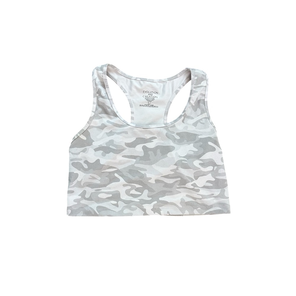 Evolution and Creation Gray Camo Sports Bra